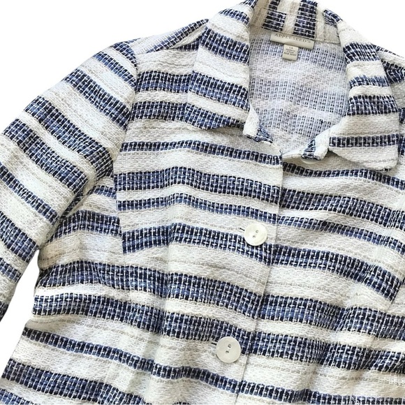 Appleseeds Tweed Knit Striped Buttoned Jacket Ivory White Navy Blue Size 14 - Picture 3 of 6